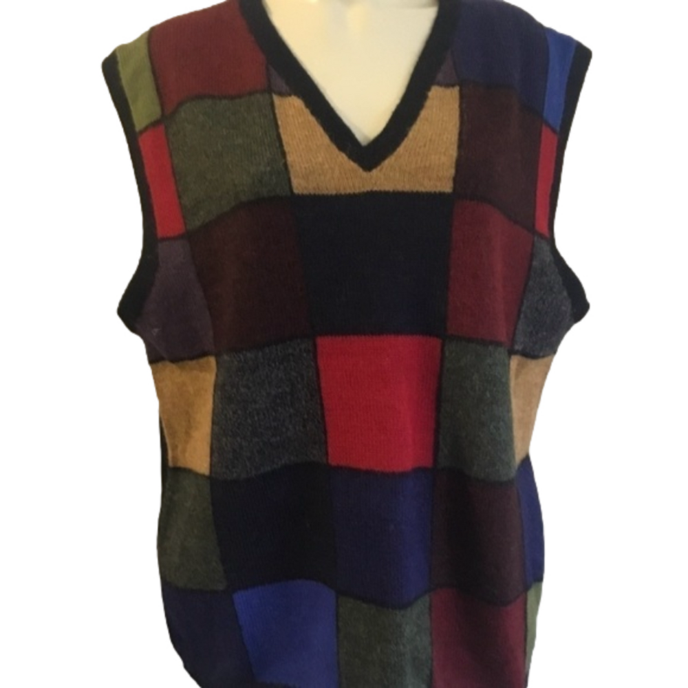 Rainforest Blues 100% alpaca wool handmade vest LARGE . Made in Bolivia.